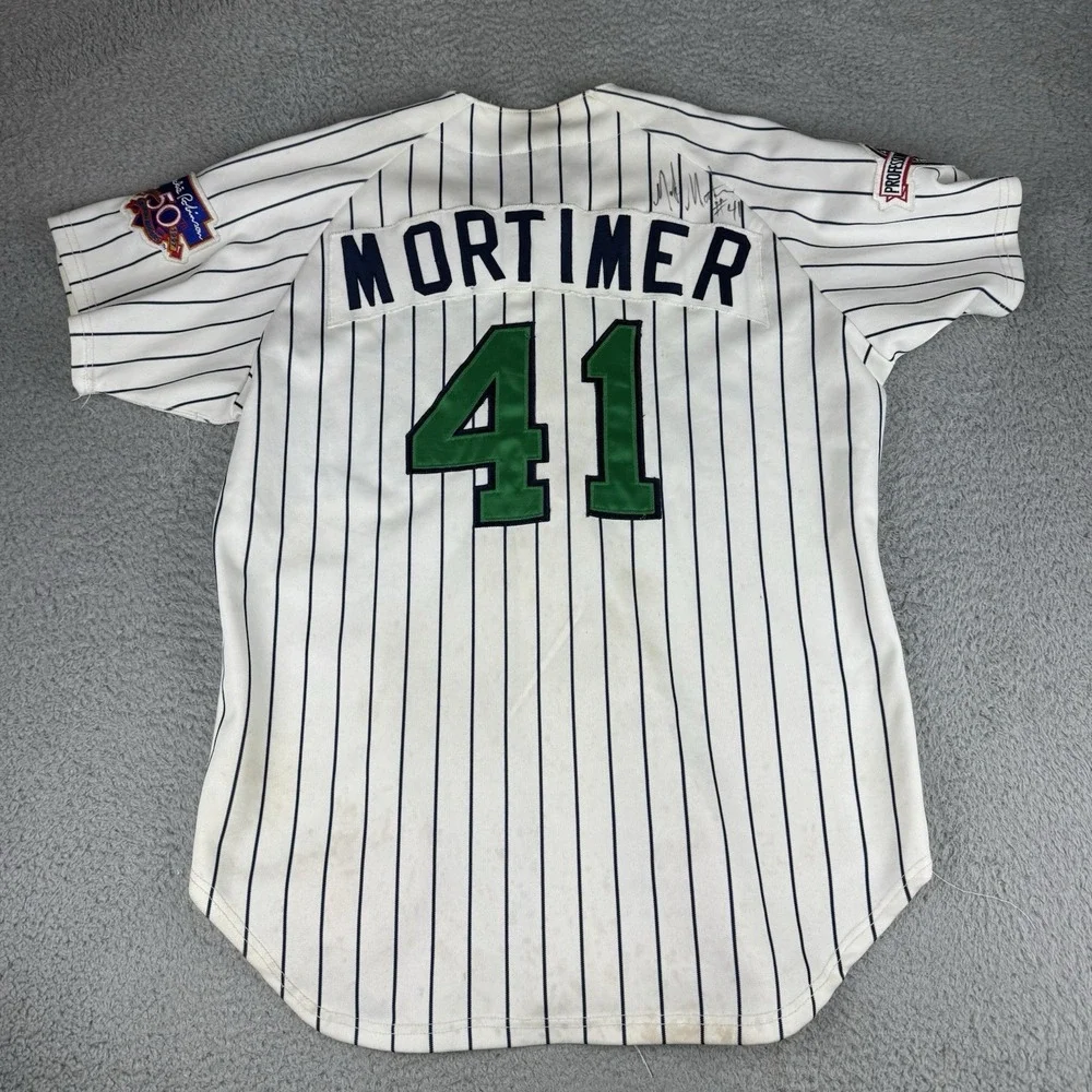 Vintage 1997 Eugene Emeralds Wilson‎ Baseball Jersey Game Worn Signed Striped 46